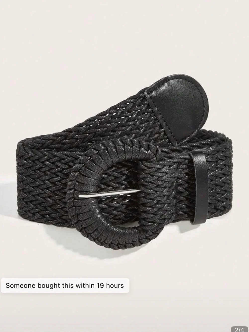 NEW Black Braided Waist Belt with Round Wrapped Buckle